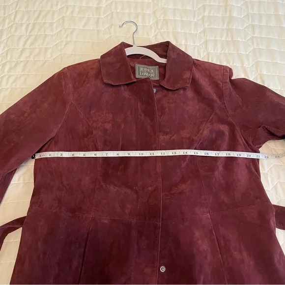 Jessica London Burgundy Genuine Leather Suede Jacket - Picture 4 of 7
